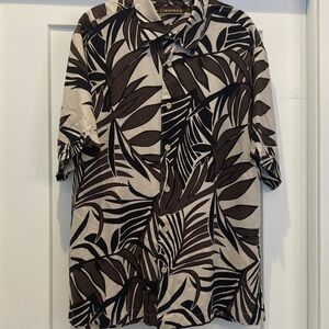 Cubavera Black & Brown Tropical Leaf Camp Shirt